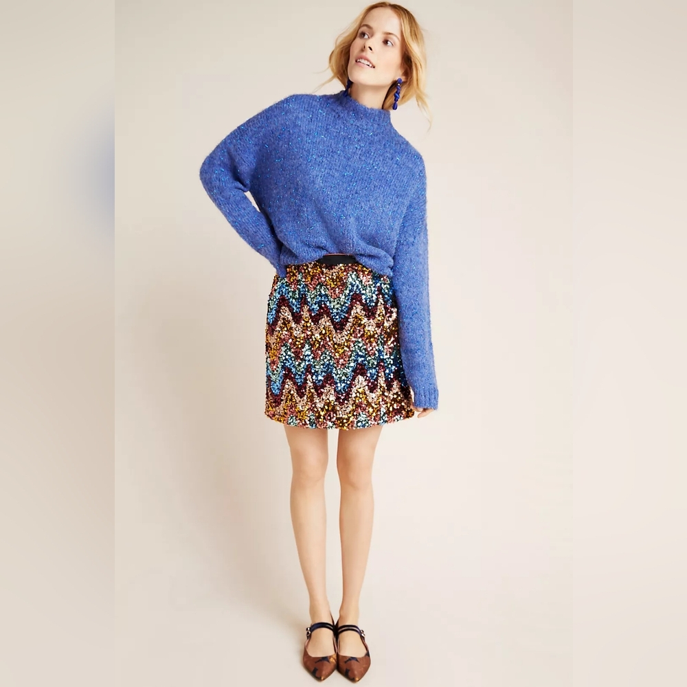 Anthropologie (By Maeve) Multicolour Sequined Zigzag Mini Skirt